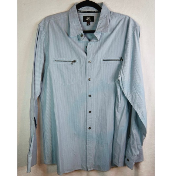 Rock And Republic Button Up Pin Striped Shirt Zippers Pockets Men’s XL - Picture 1 of 7